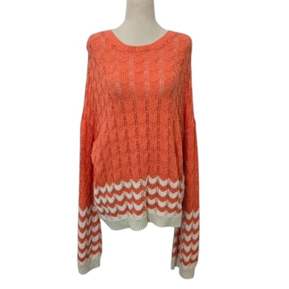 ABOUND WOMEN'S stripe print pointelle knit sweater crew neck Sz XXL  NEW